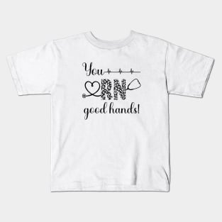 You RN Good Hands! [black with leopard print] Kids T-Shirt